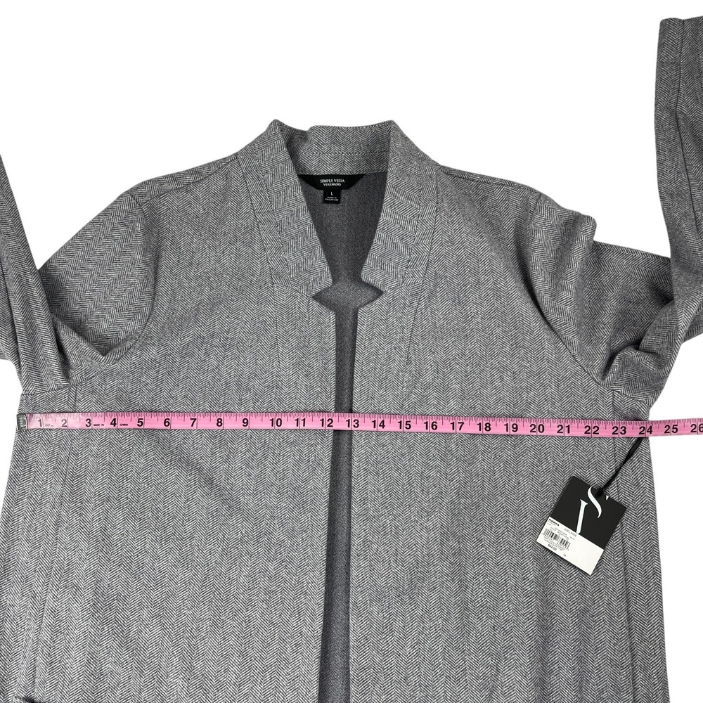 Simply Vera Vera Wang Women's Open Front Cardigan Large Gray Herringbone Pockets - Picture 8 of 11